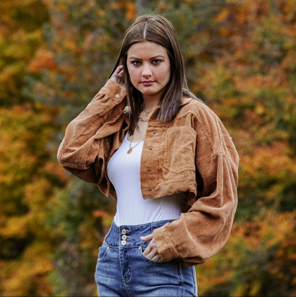 SOLD Favlux fashion cropped corduroy jacket camel - Picture 5 of 7